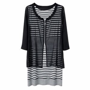 Joseph Ribkoff Tunic Dress Sheer Mesh Striped Black White Womens 18 Chic